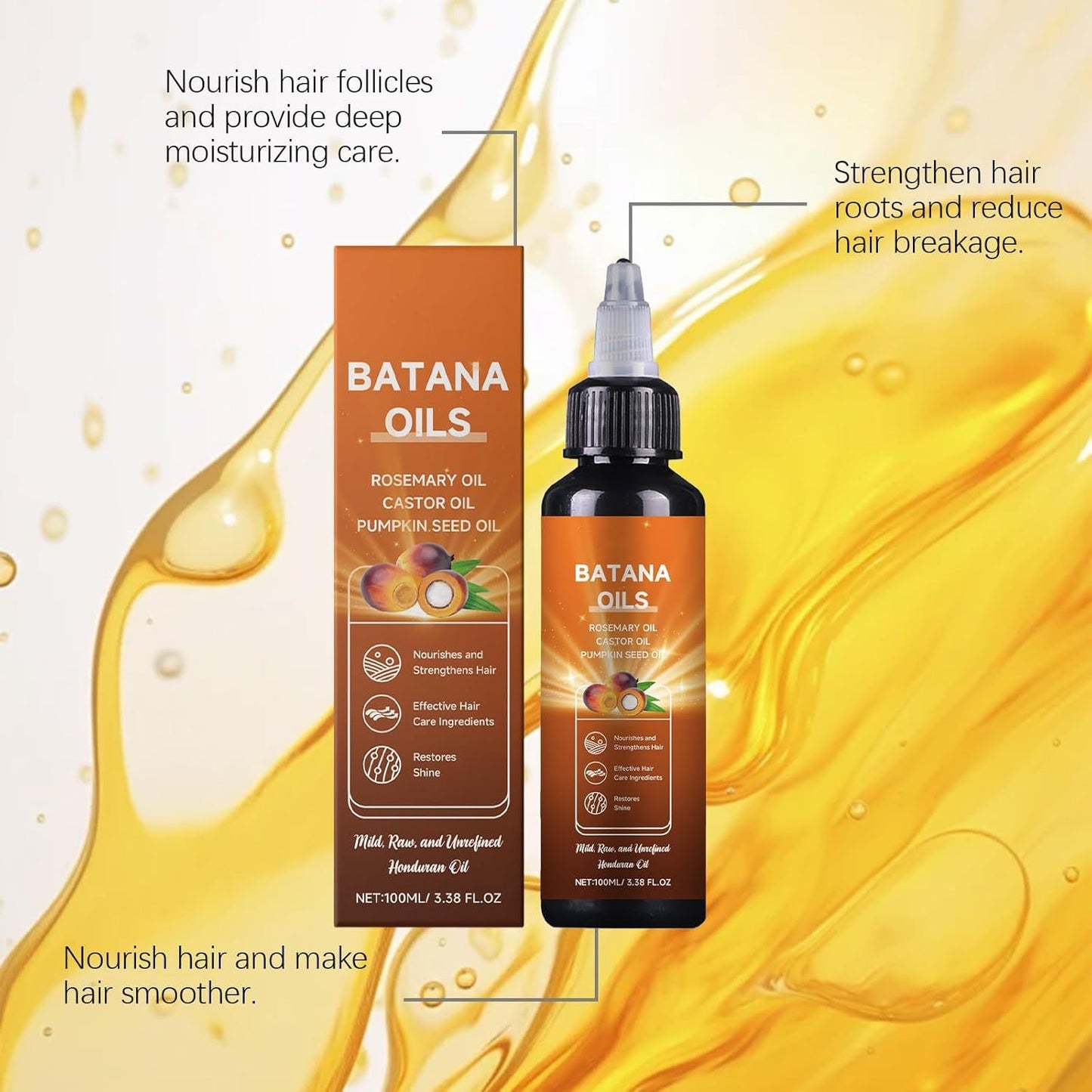 Aceite de batana para el crecimiento del cabello, fórmula líquida 4 en 1, aceite de semillas de romero, ricino y calabaza, fortalece, nutre el cabello dañado, regeneración natural del cabello para adelgazar el cabello