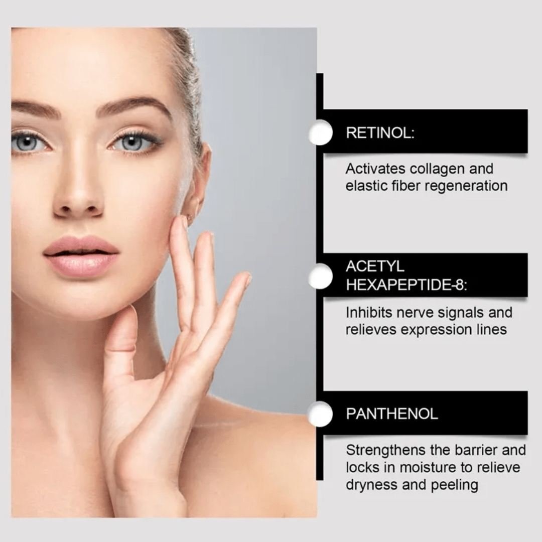 Sérum Facial Tensor con Retinol 0.1%, Péptidos y Pantenol 1% – Antiedad, Reafirmante, Reduce Arrugas y Mejora la Textura de la Piel – 30ml