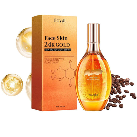 Sérum facial antiarrugas con péptidos y partículas de oro 24K, efecto relleno, hidratación profunda, reafirma y rejuvenece rostro y cuello – 120ml