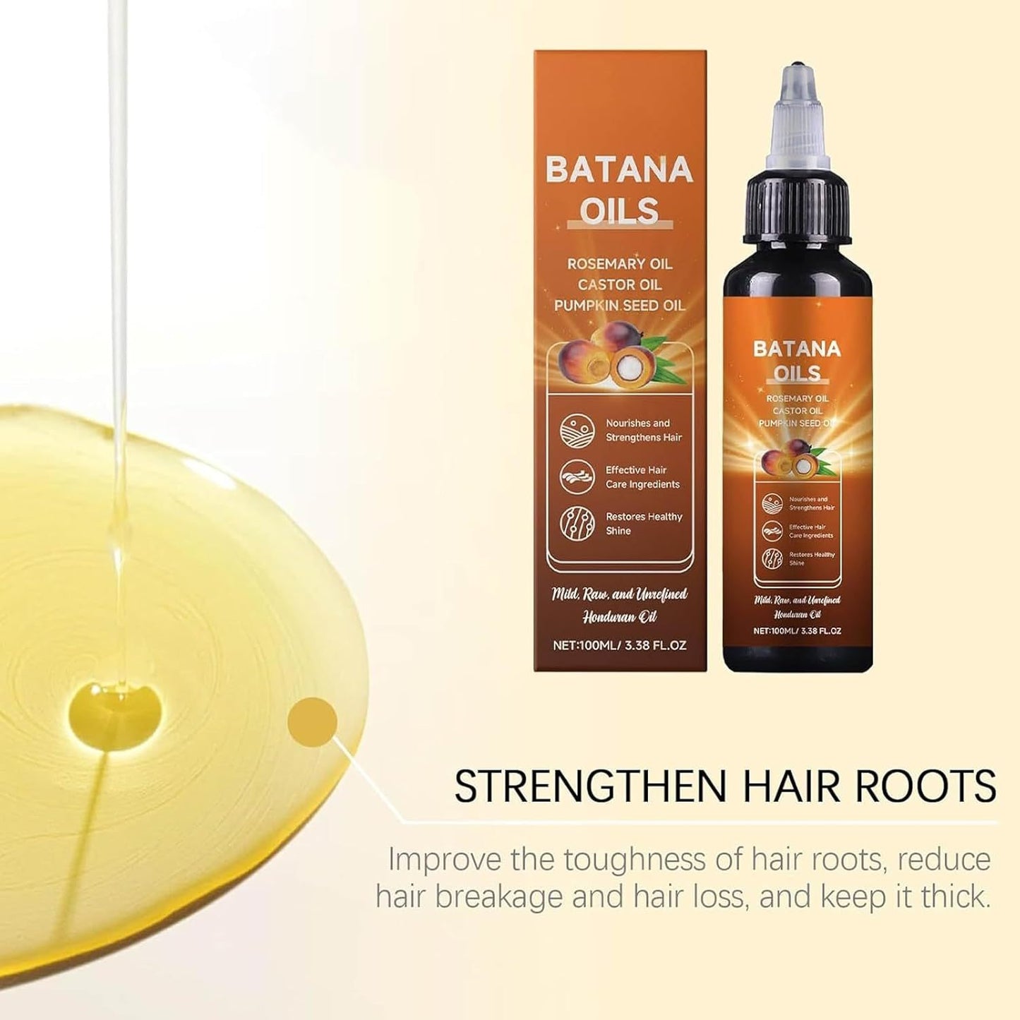Aceite de batana para el crecimiento del cabello, fórmula líquida 4 en 1, aceite de semillas de romero, ricino y calabaza, fortalece, nutre el cabello dañado, regeneración natural del cabello para adelgazar el cabello