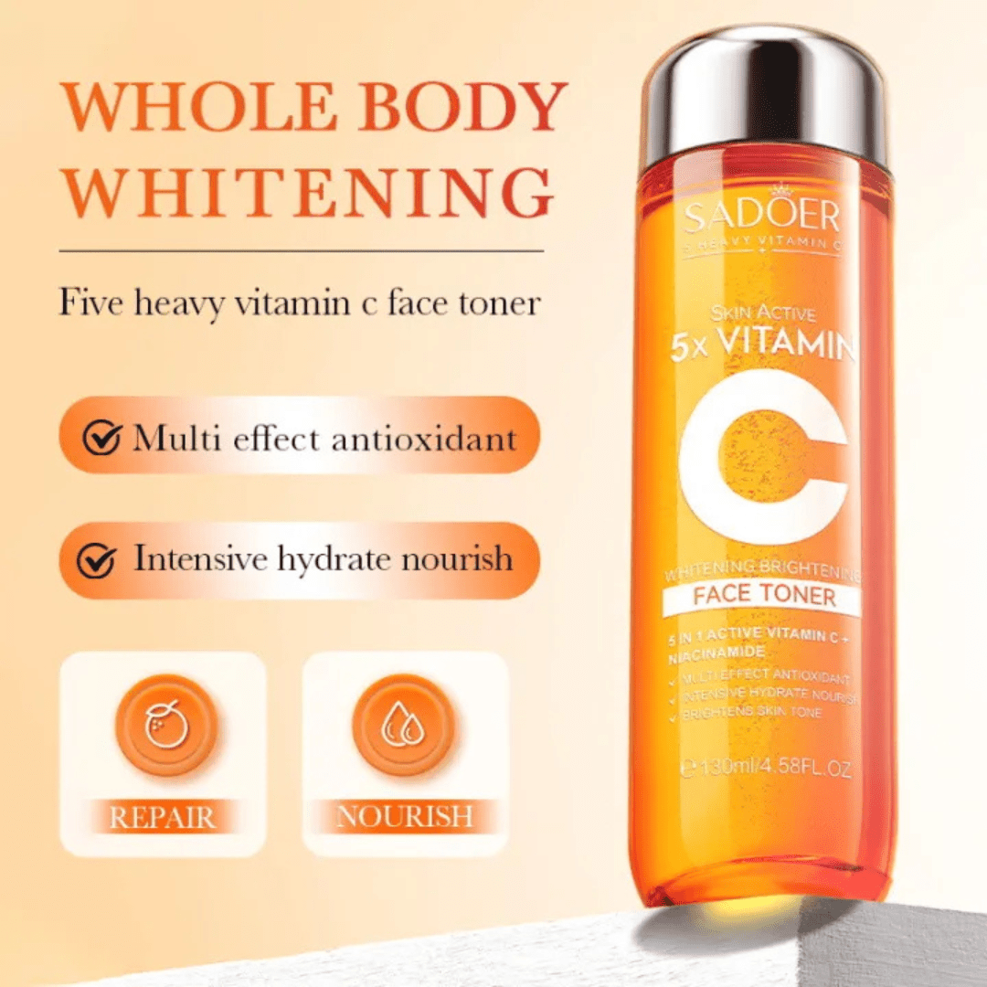Loción Facial Iluminadora 5 en 1 con Vitamina C+ Activa y Niacinamida | Hidratante, Antimanchas, Antioxidante, Reparadora y Blanqueadora | Piel Radiante y Suave 100ml