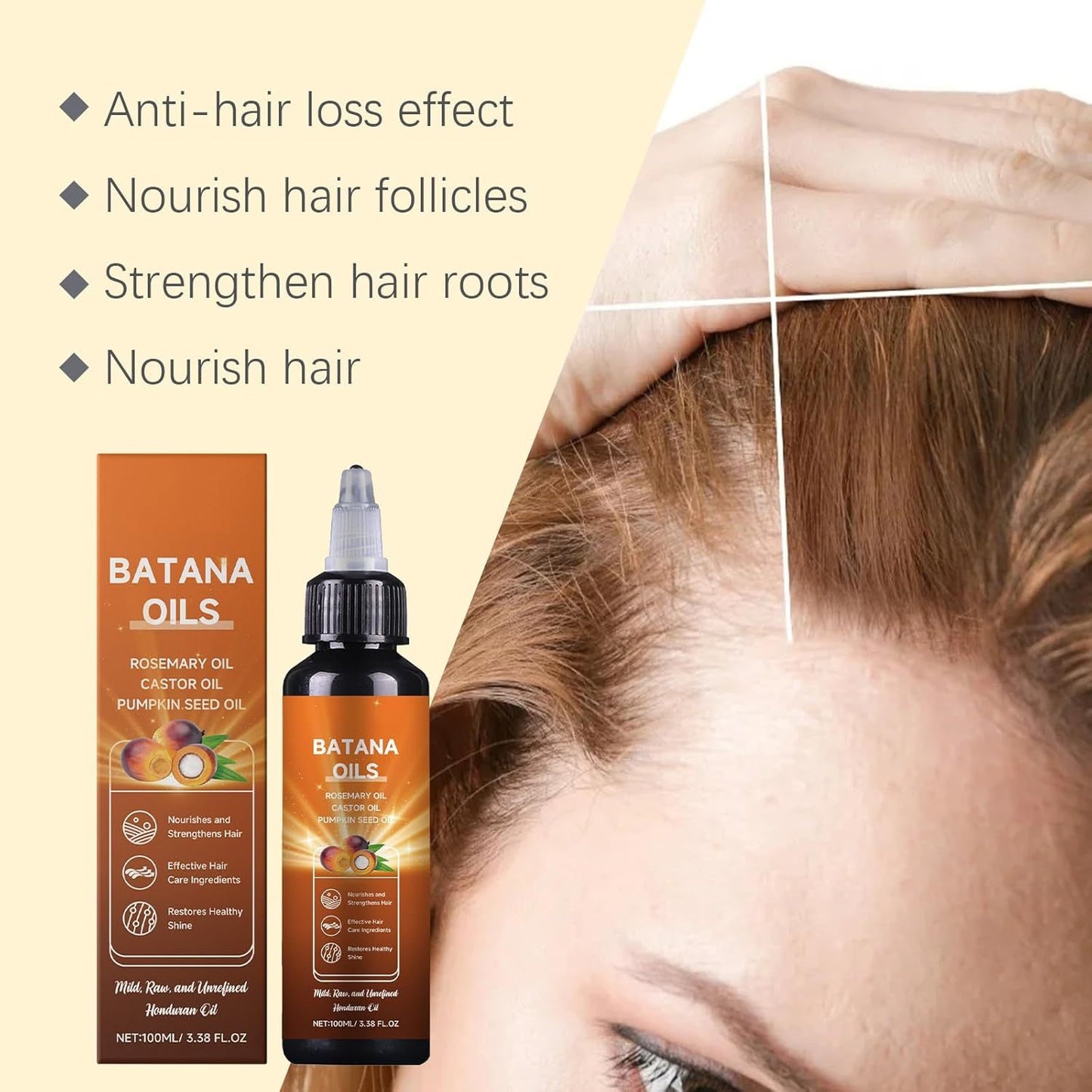 Aceite de batana para el crecimiento del cabello, fórmula líquida 4 en 1, aceite de semillas de romero, ricino y calabaza, fortalece, nutre el cabello dañado, regeneración natural del cabello para adelgazar el cabello
