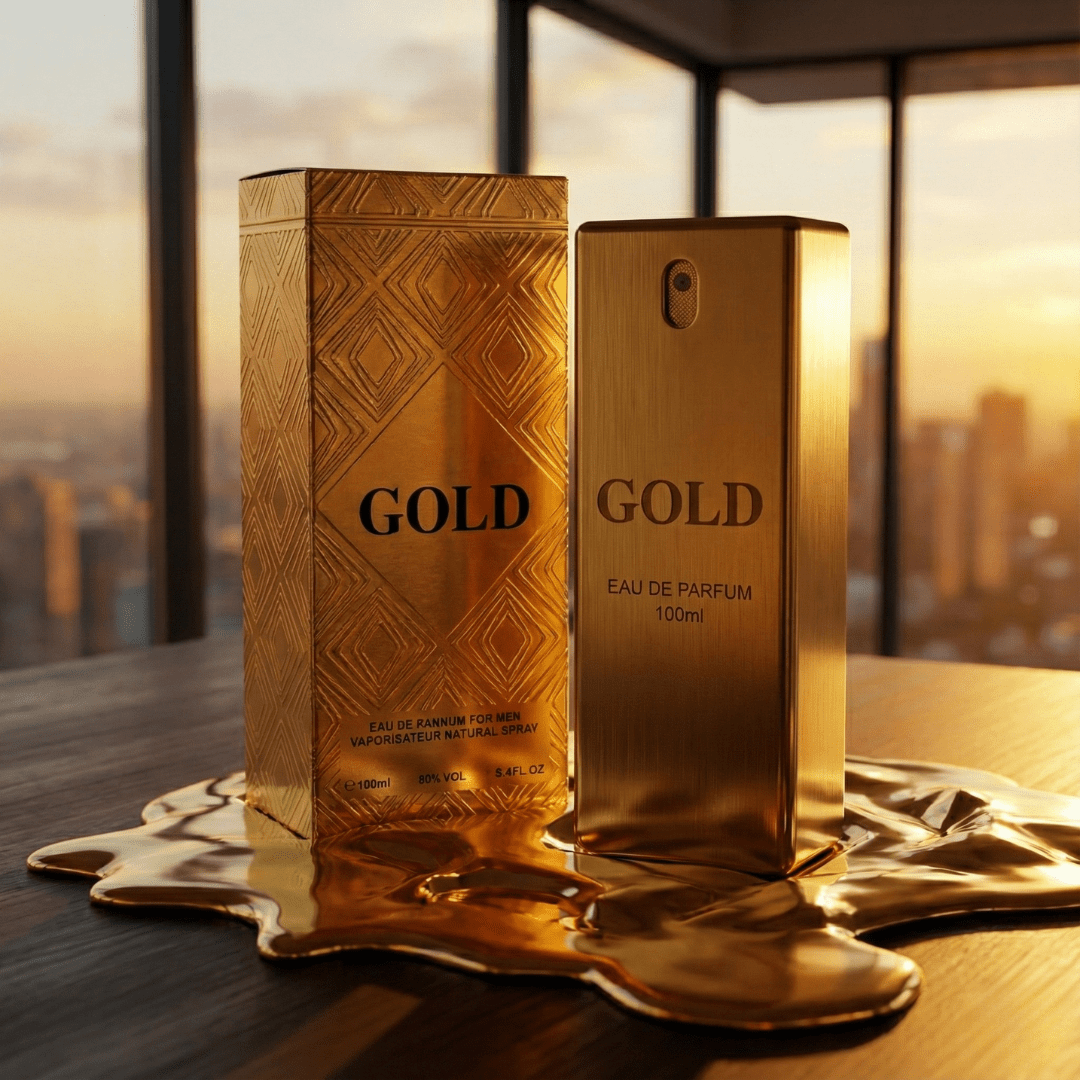 Gold 100ml Eau de Toilette para Hombre - Fragancia Amaderada y Especiada - Perfume Masculino de Larga Duración - Aroma de Lujo, Seducción y Poder - Regalo Ideal para Él - Spray Corporal de Alta Intensidad