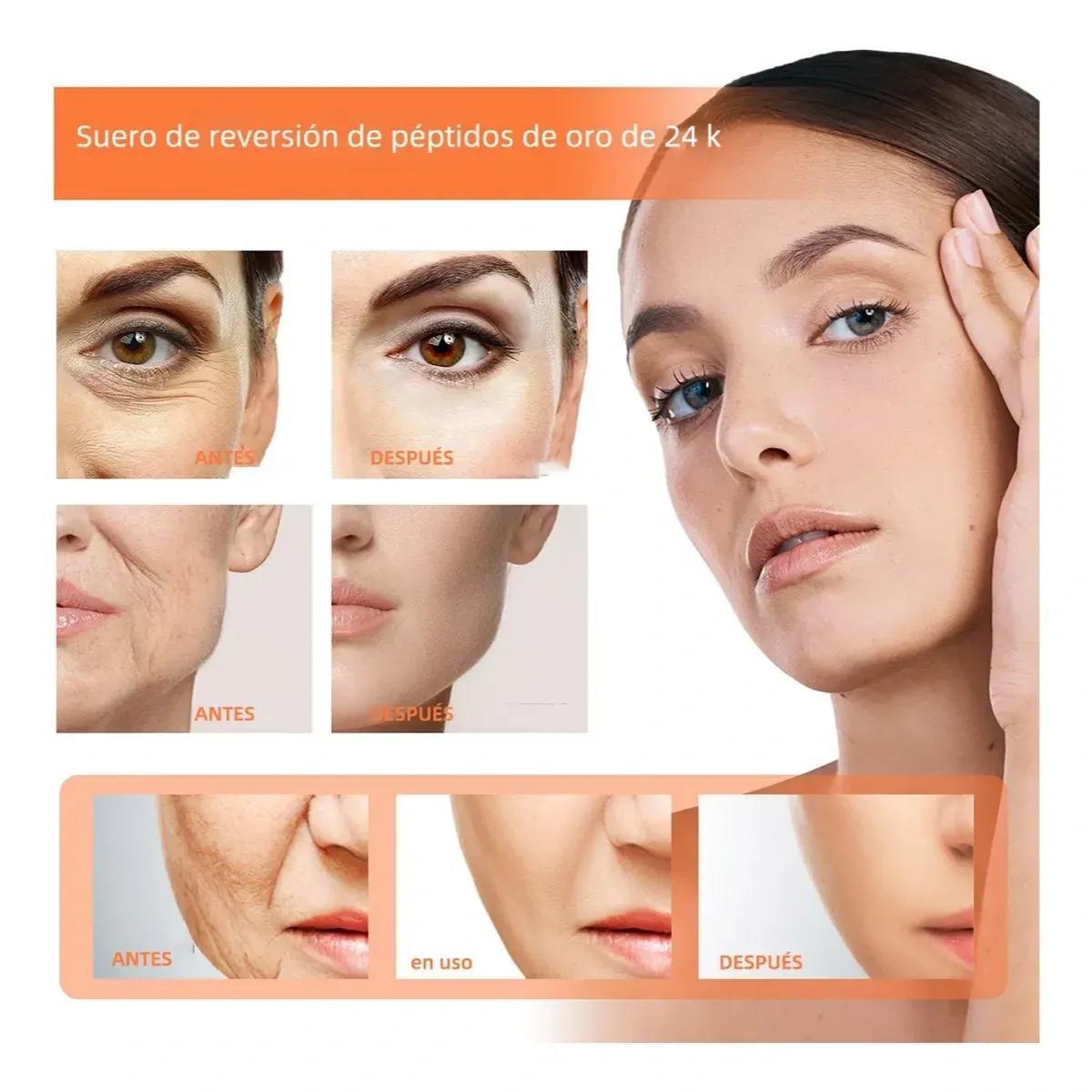 Sérum facial antiarrugas con péptidos y partículas de oro 24K, efecto relleno, hidratación profunda, reafirma y rejuvenece rostro y cuello – 120ml
