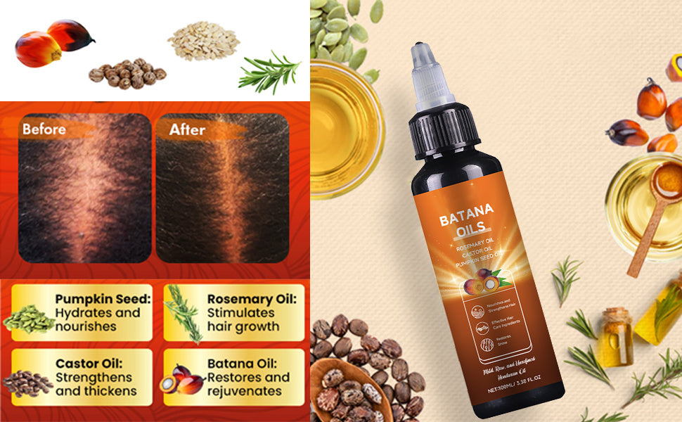 Aceite de batana para el crecimiento del cabello, fórmula líquida 4 en 1, aceite de semillas de romero, ricino y calabaza, fortalece, nutre el cabello dañado, regeneración natural del cabello para adelgazar el cabello