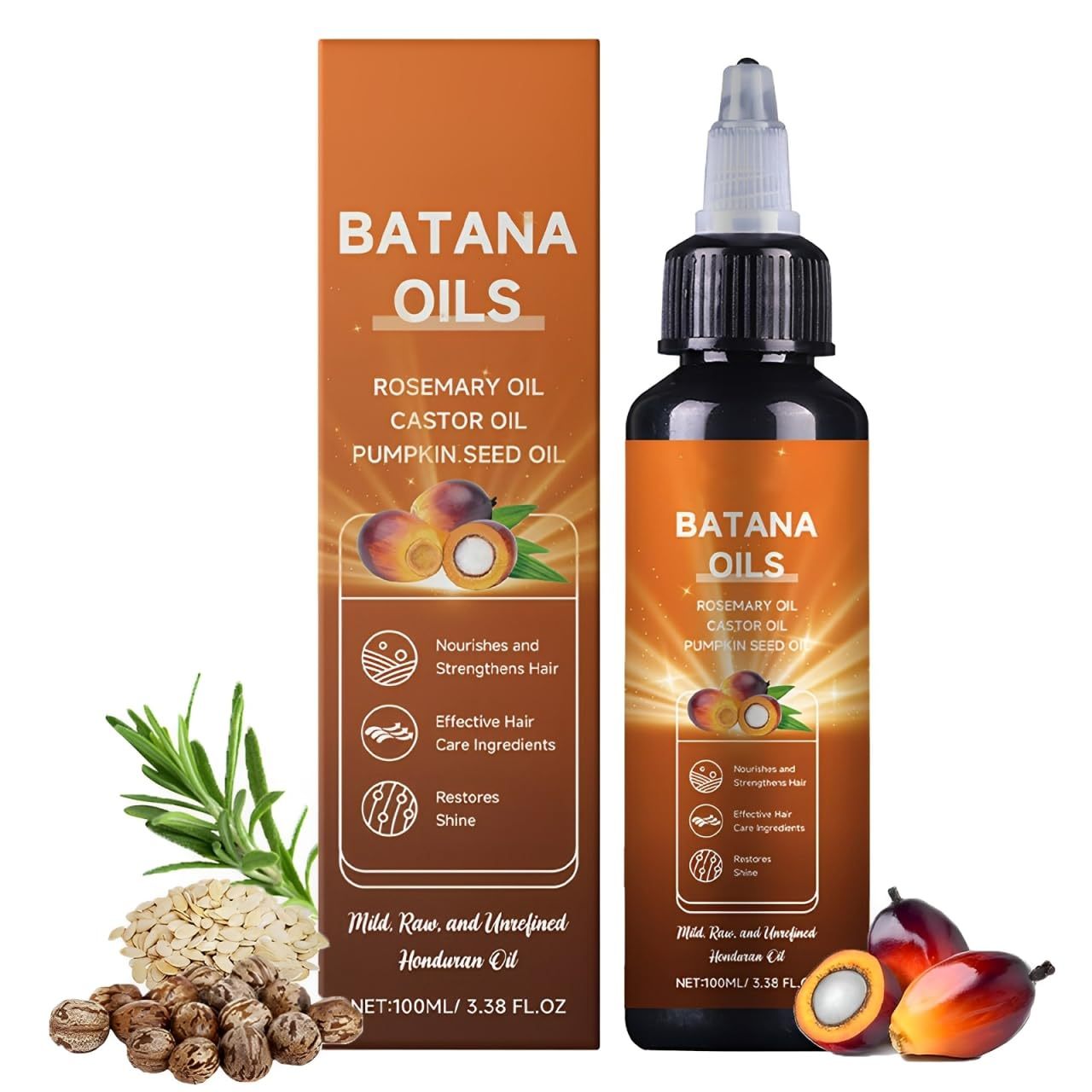 Aceite de batana para el crecimiento del cabello, fórmula líquida 4 en 1, aceite de semillas de romero, ricino y calabaza, fortalece, nutre el cabello dañado, regeneración natural del cabello para adelgazar el cabello