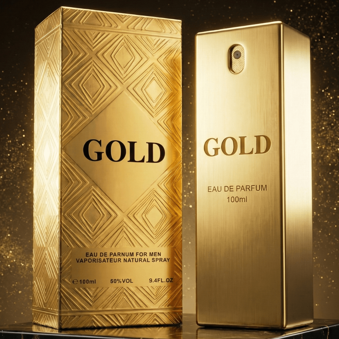 Gold 100ml Eau de Toilette para Hombre - Fragancia Amaderada y Especiada - Perfume Masculino de Larga Duración - Aroma de Lujo, Seducción y Poder - Regalo Ideal para Él - Spray Corporal de Alta Intensidad