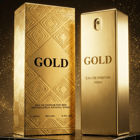 Gold 100ml Eau de Toilette para Hombre - Fragancia Amaderada y Especiada - Perfume Masculino de Larga Duración - Aroma de Lujo, Seducción y Poder - Regalo Ideal para Él - Spray Corporal de Alta Intensidad